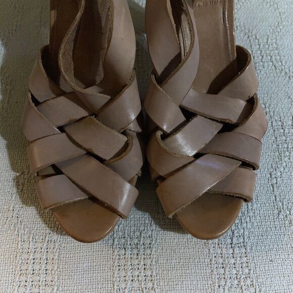 J. Crew Italy Women’s Weave Toe Heels Size 9 M Beige Leather Going Out Party - Picture 7 of 12